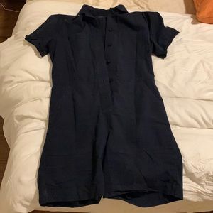Everlane Corduroy Button Front Shorts Romper Jumpsuit in Navy Blue, Size 8